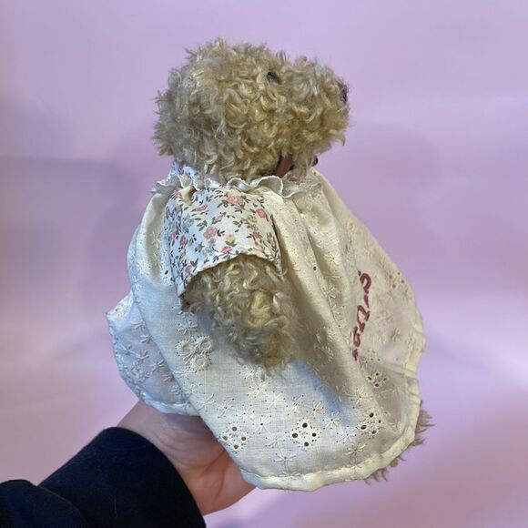 Beige/Tan Classic Curly Teddy Bear with Embroidered Dress w “Best Friends”8” EUC - Picture 6 of 7